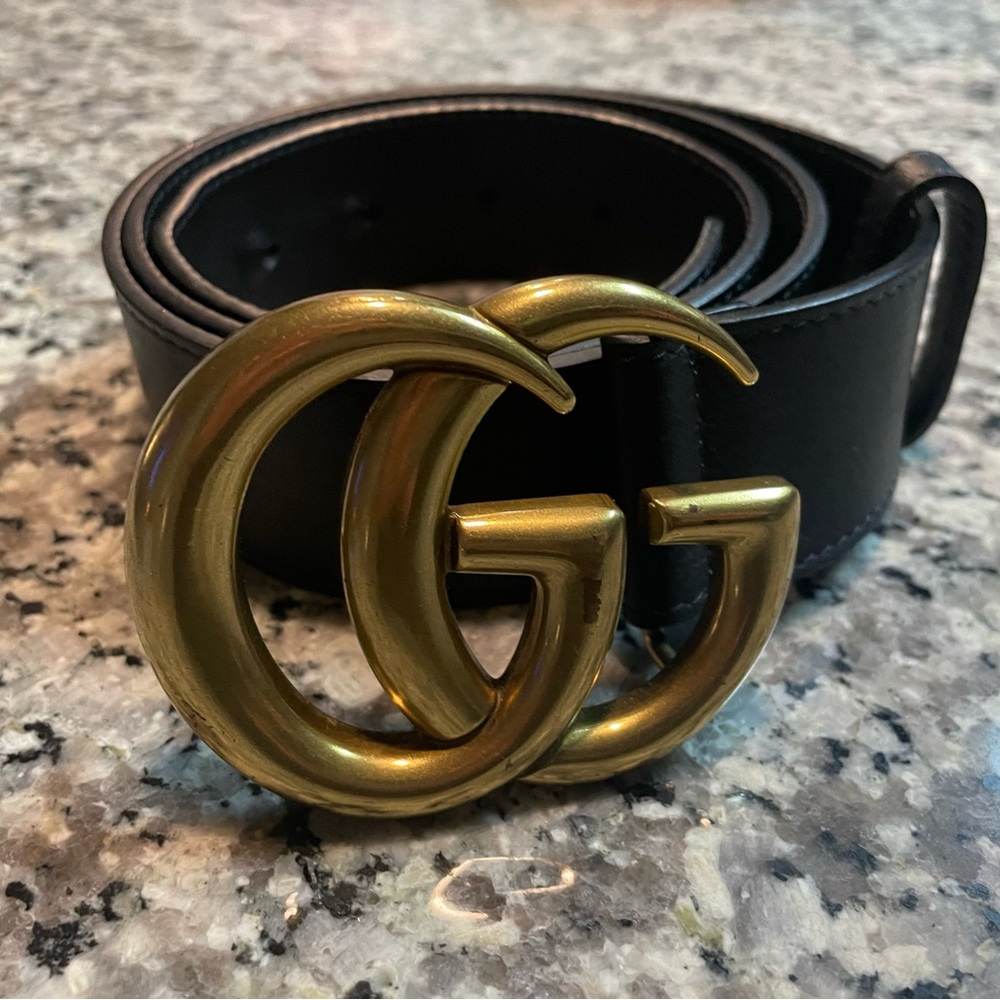 Gucci Black Leather Belt with Gold Buckle